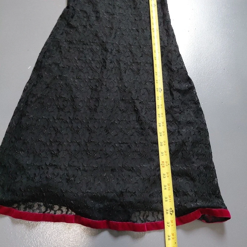 VTG Betsey Johnson Slip Dress Black Lace Rose Ditsy Neckline Velvet Trim Large - Picture 13 of 16